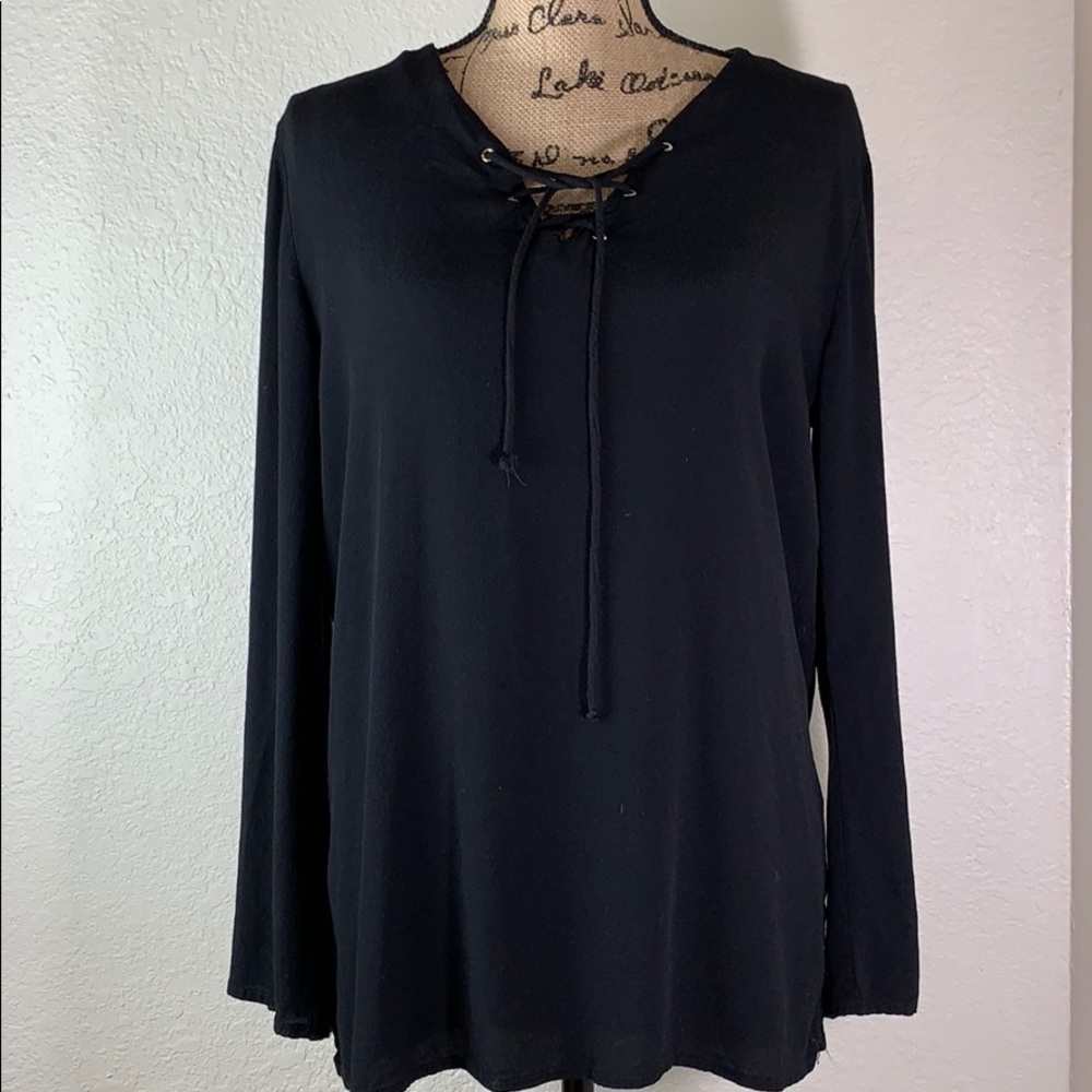 ELAN Lace-Up Bell Sleeve Blouse Size Large